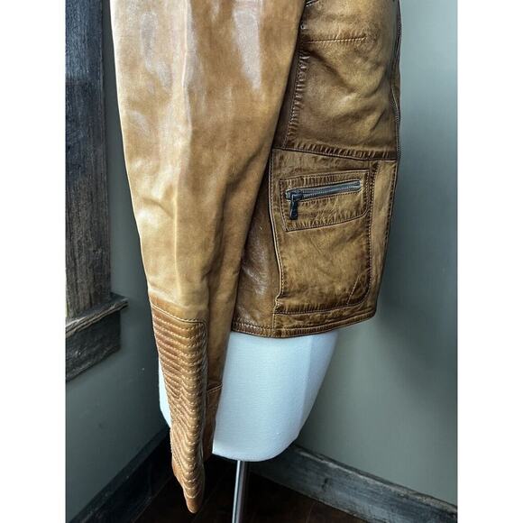 Gipsy Womens Full Zip Pocket Brown Leather Boho Biker Jacket READ BELOW - Picture 7 of 12